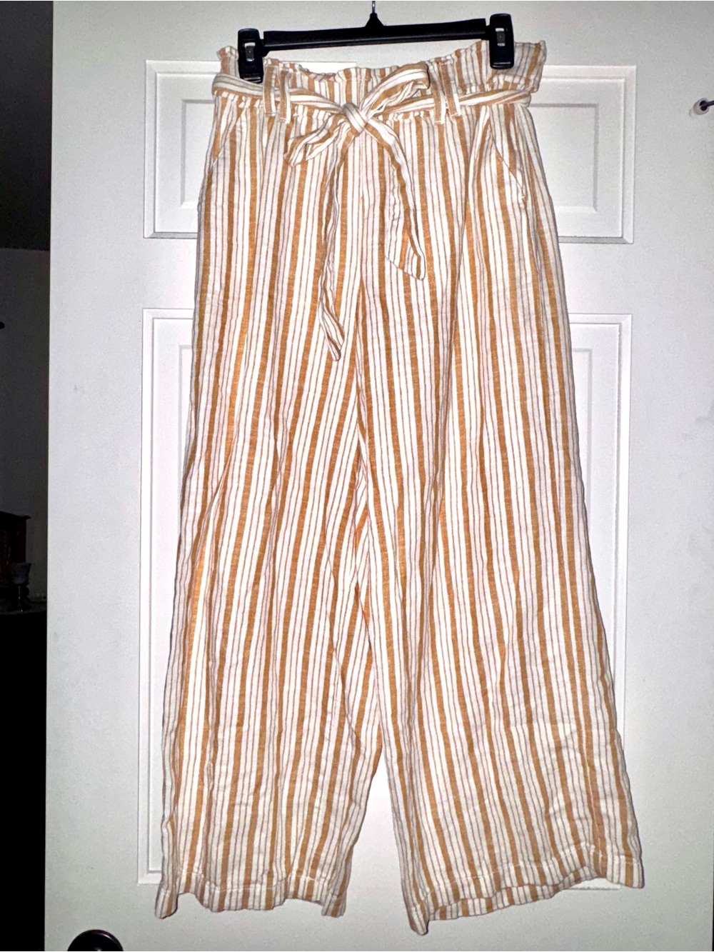 a.n.a Tan and White Striped Paperbag Waist Cropped Pants